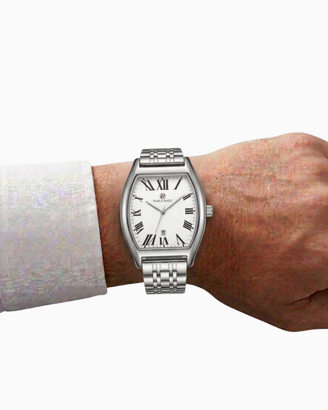 Pablo Raez Barrel Pulseira Aço Mostrador Branco