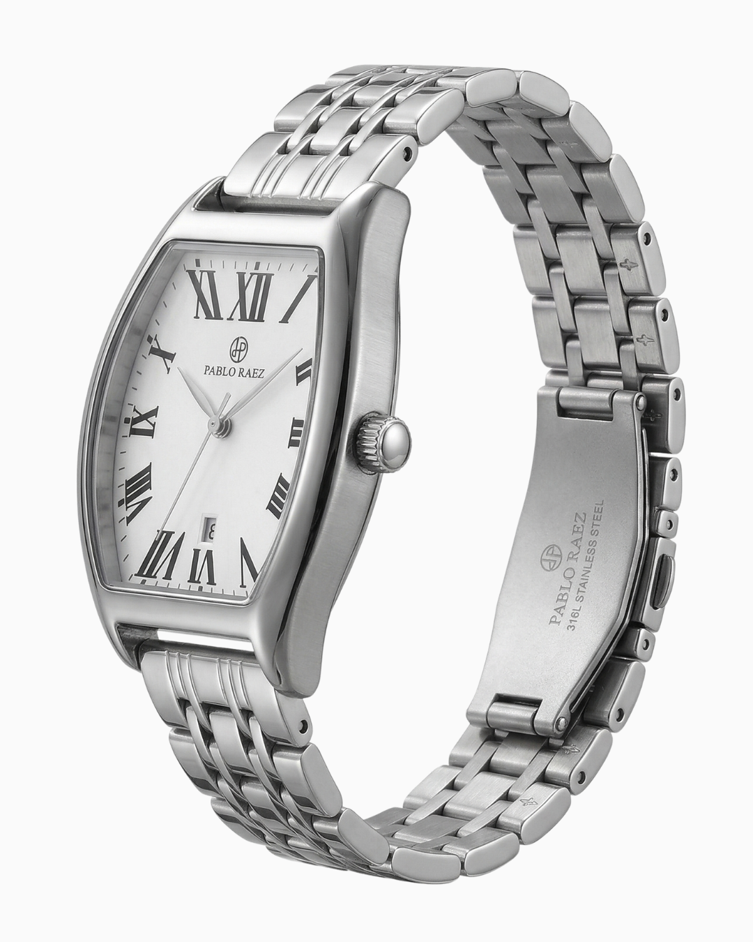 Pablo Raez Barrel Pulseira Aço Mostrador Branco