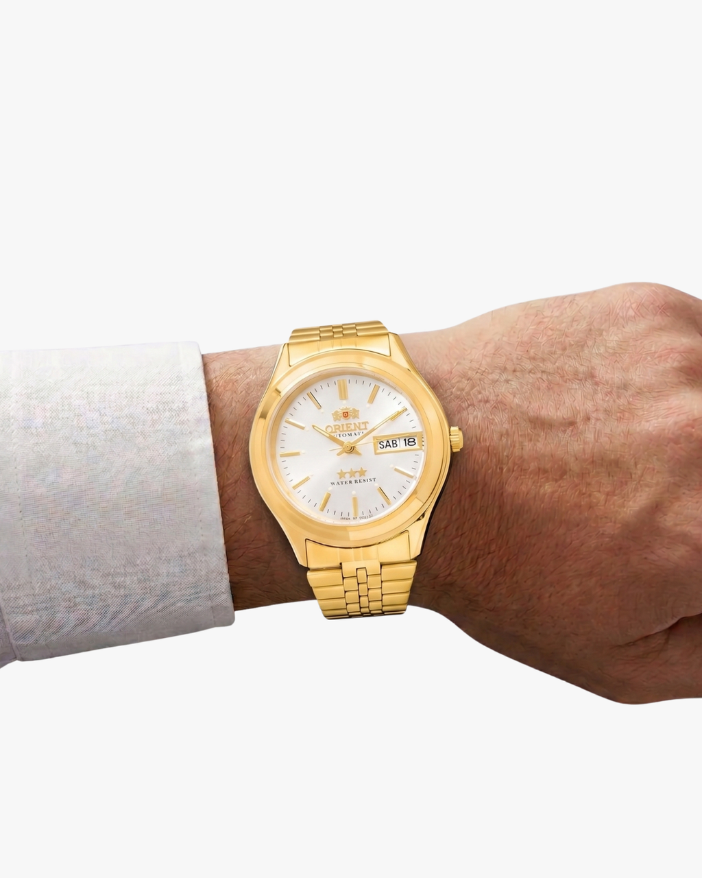 Orient Três Estrelas Dourado Mostrador Branco