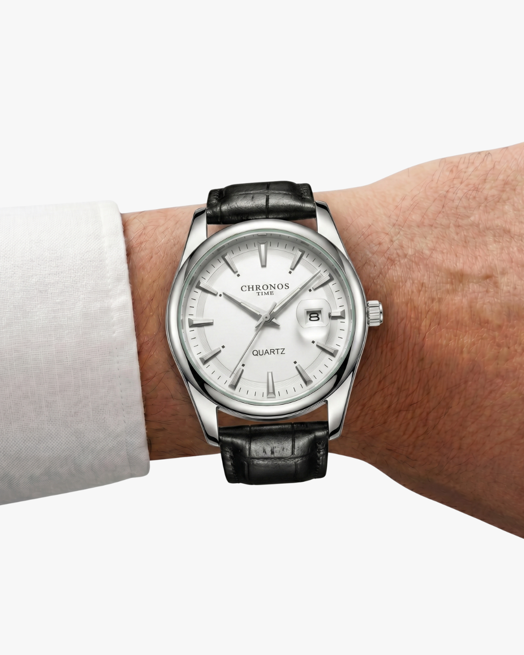 Chronos Hombre Pulseira Couro Preto