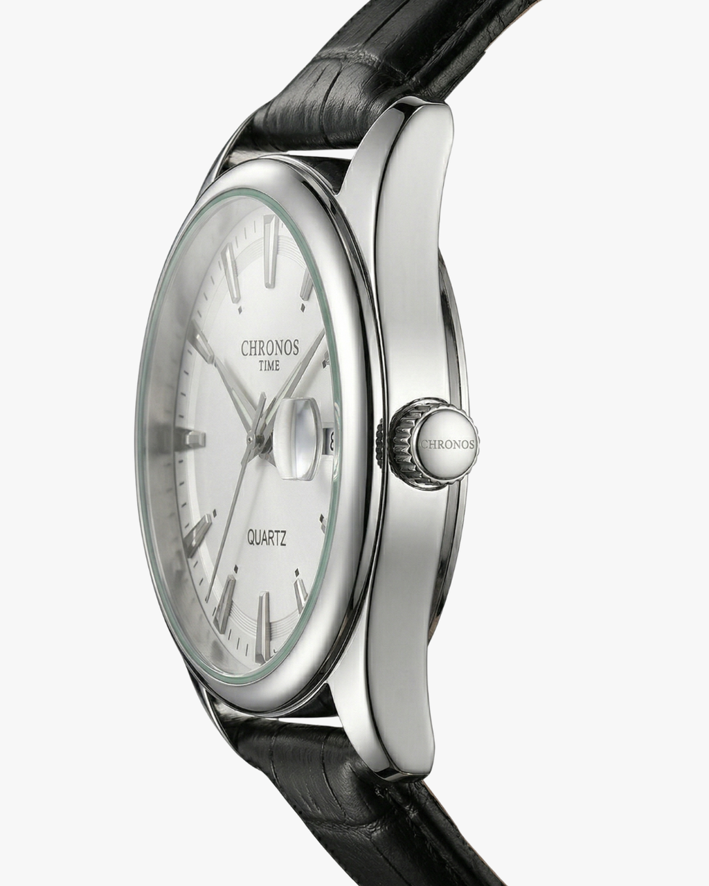 Chronos Hombre Pulseira Couro Preto
