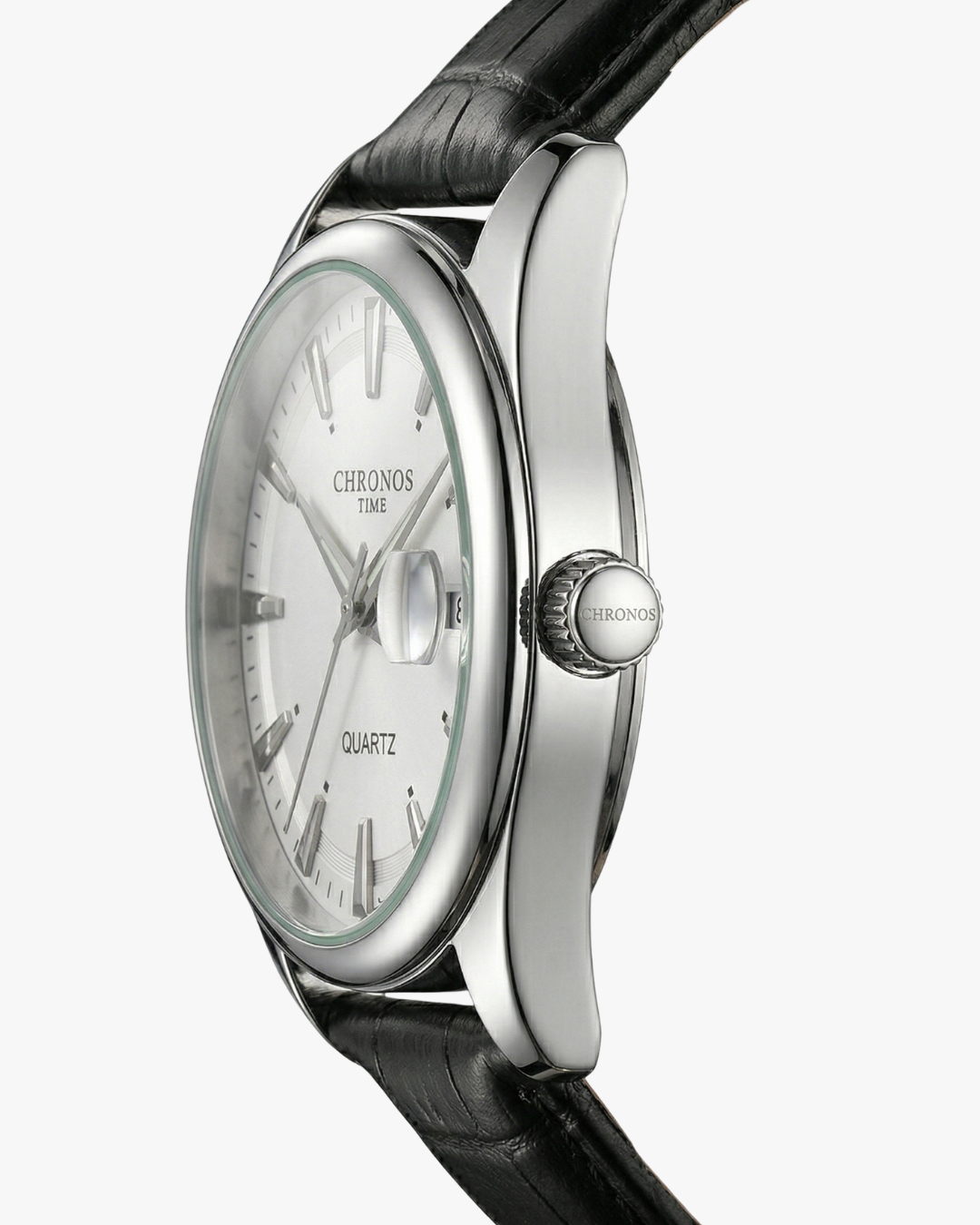 Chronos Hombre Pulseira Couro Preto