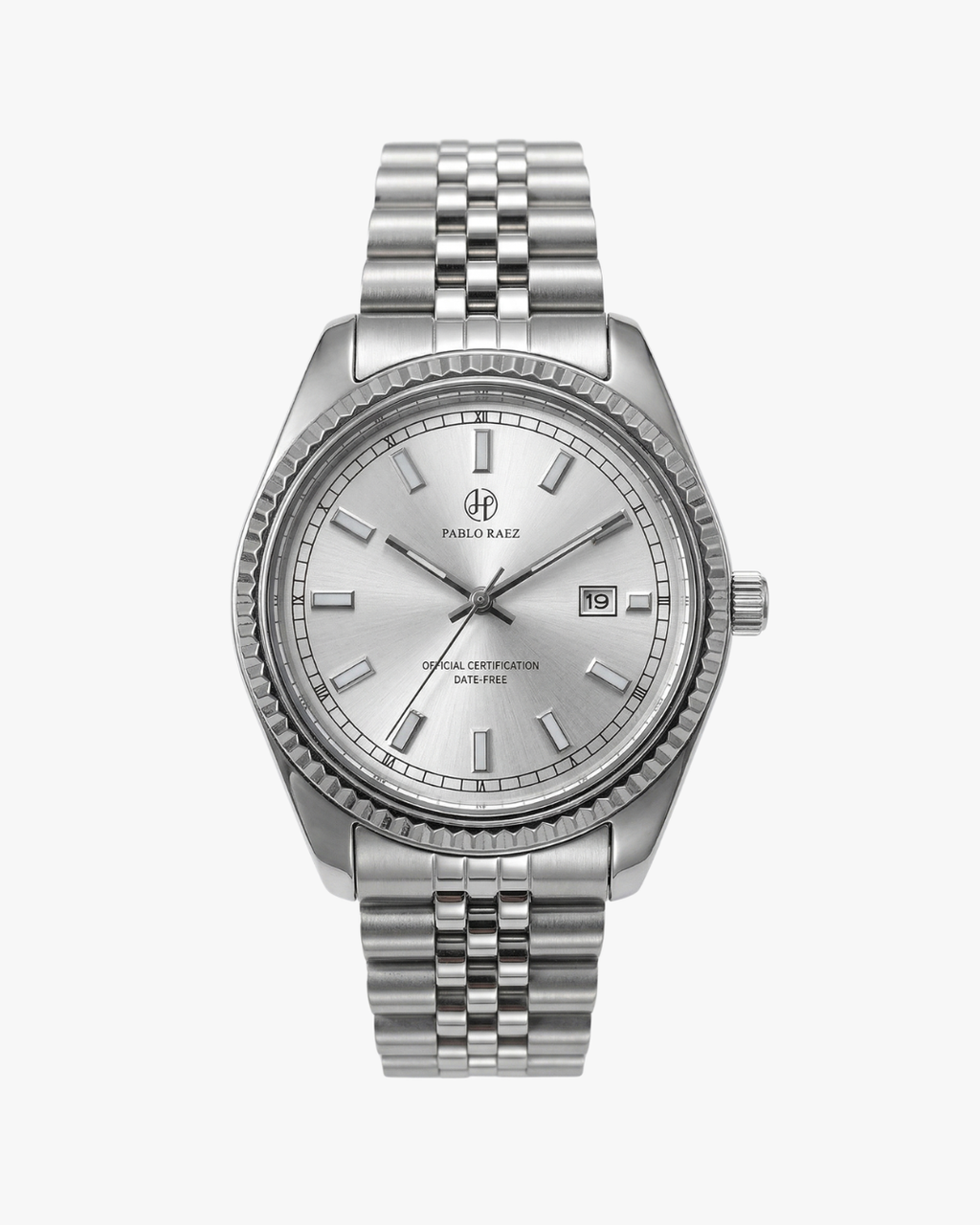 Pablo Raez Origem Mostrador Branco Pulseira Aço inoxidável