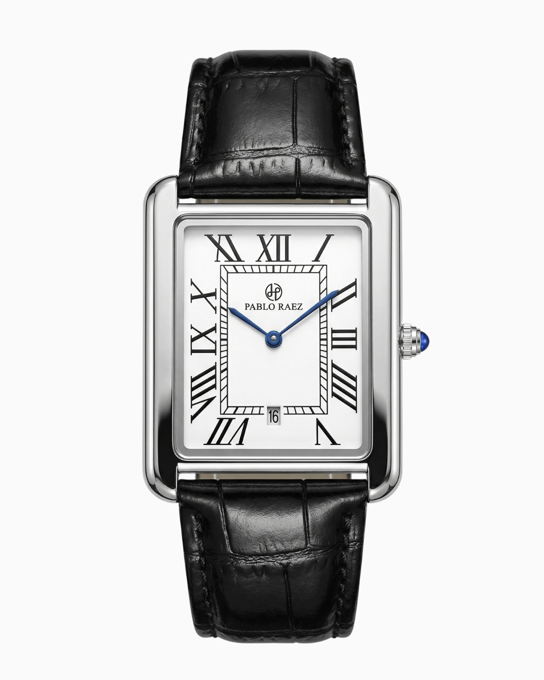 Pablo Raez Classic Pulseira Couro Caixa Prateada