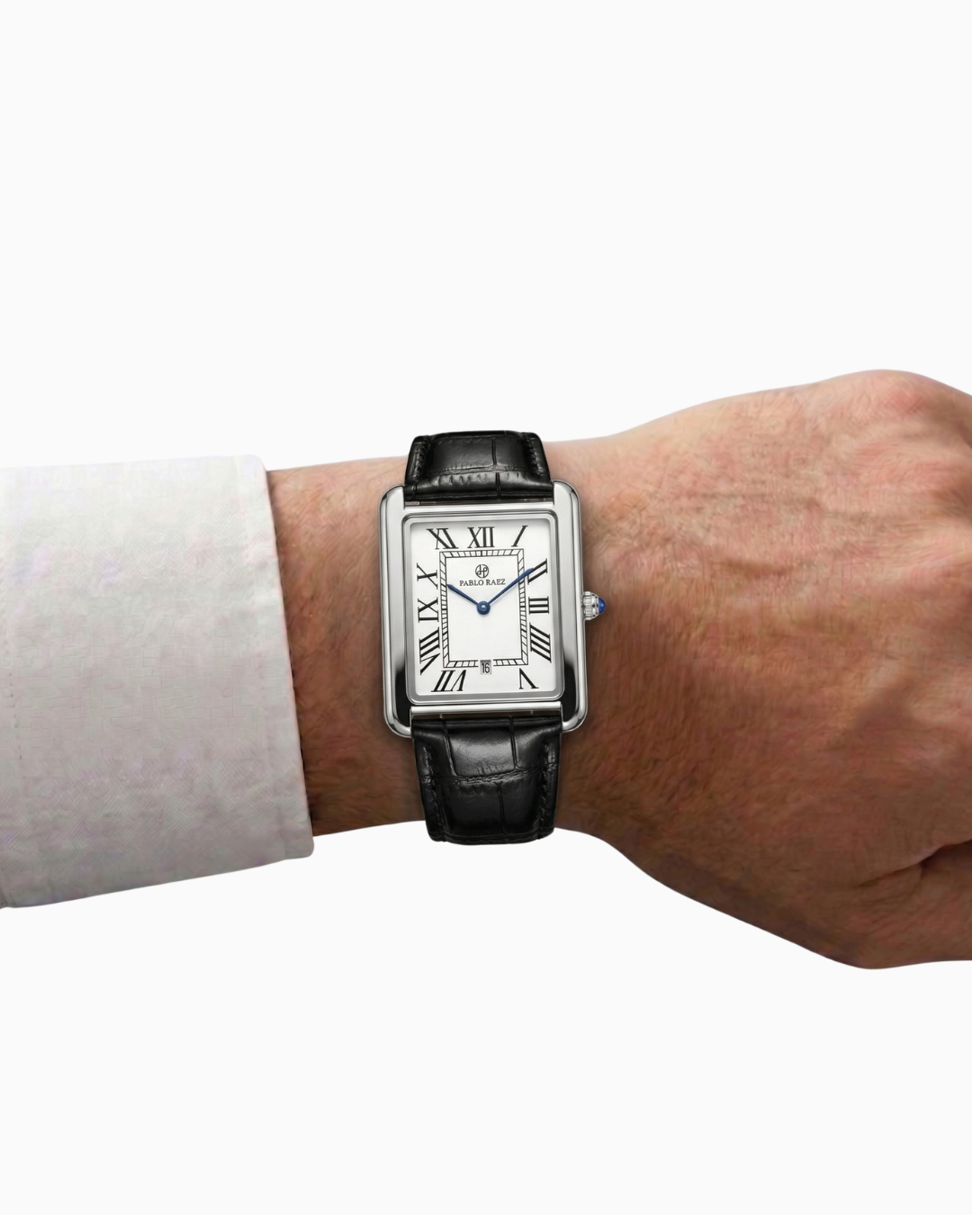 Pablo Raez Classic Pulseira Couro Caixa Prateada