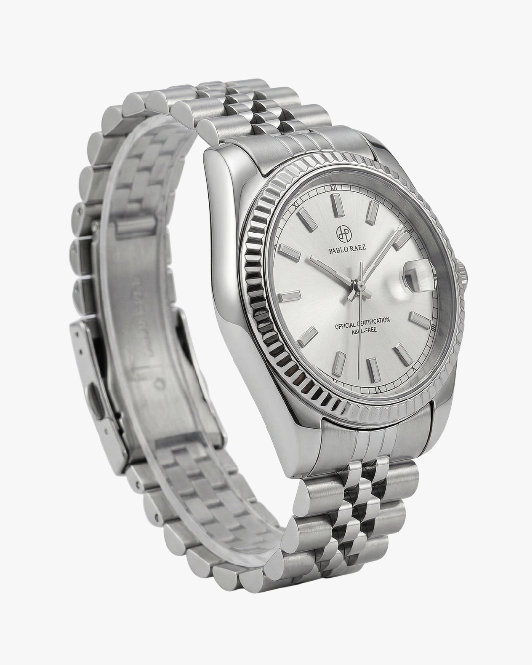 Pablo Raez Origem Mostrador Branco Pulseira Aço inoxidável
