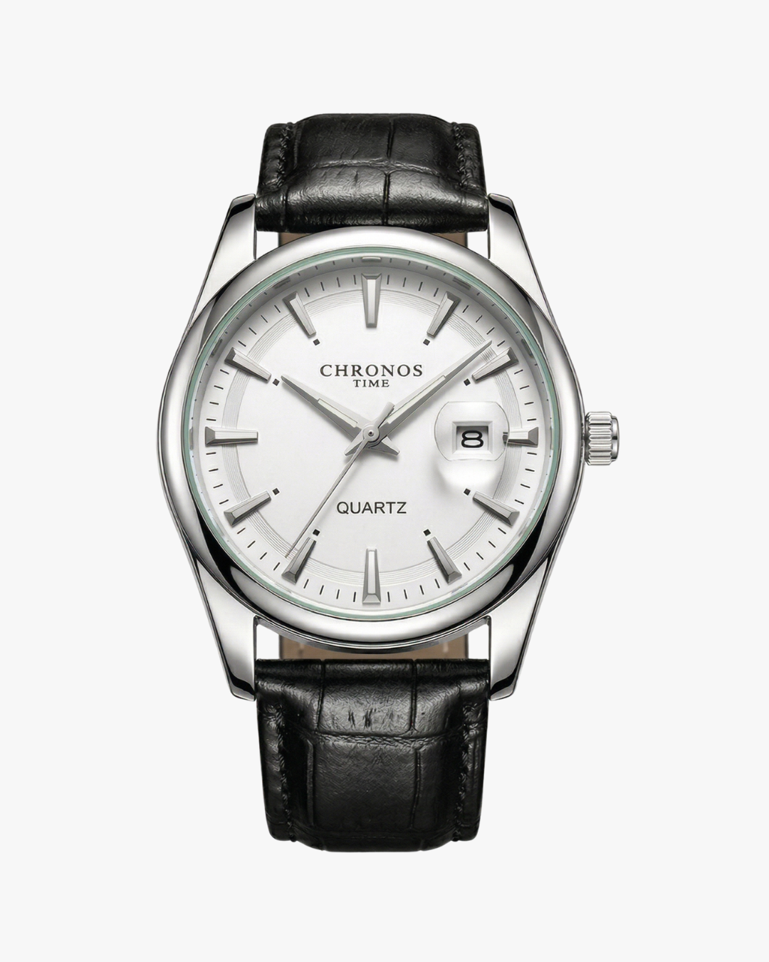 Chronos Hombre Pulseira Couro Preto